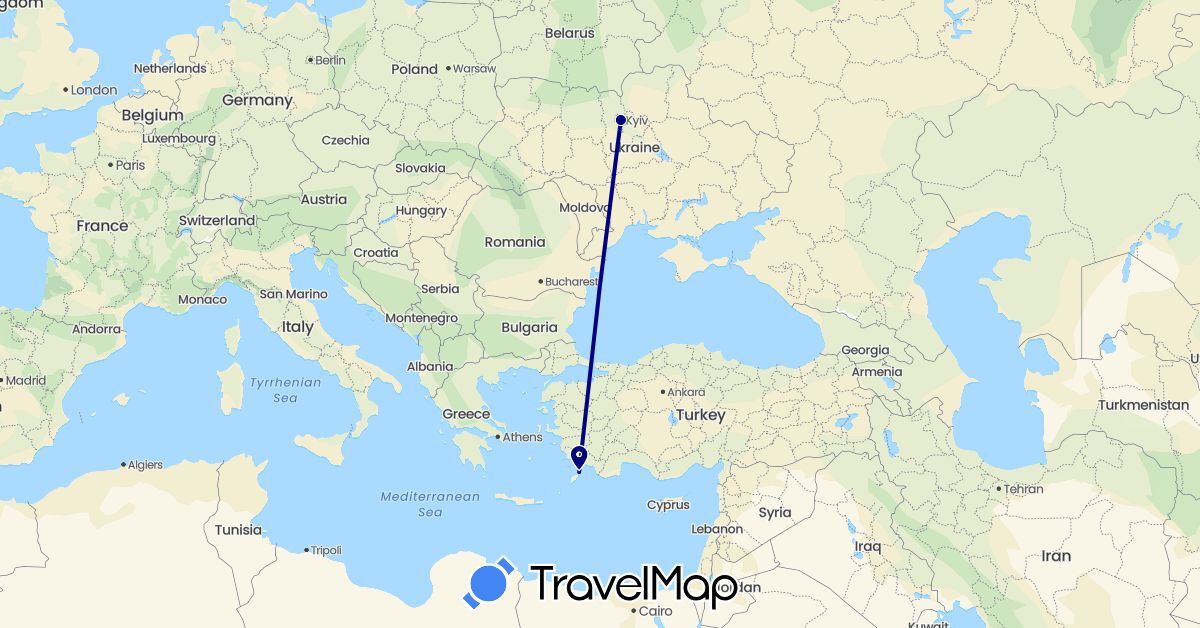 TravelMap itinerary: driving in Greece, Ukraine (Europe)